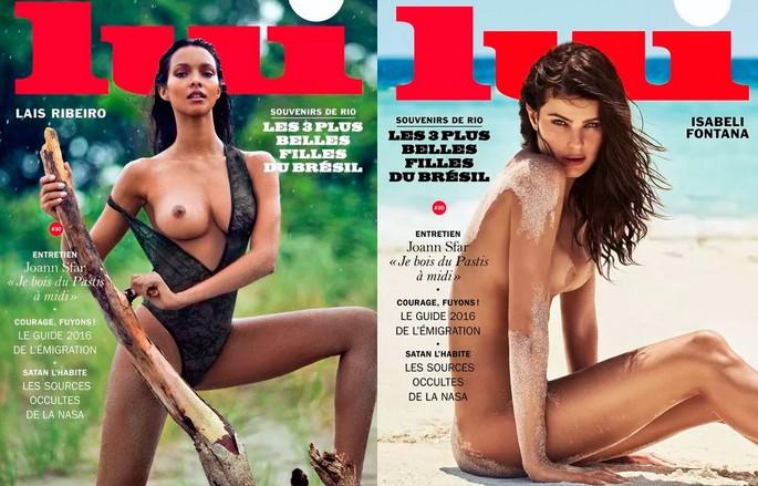 Lais Ribeiro e Isabeli Fontana sensualizam com seio a mostra em revista