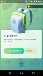 bag upgrade pokémon go