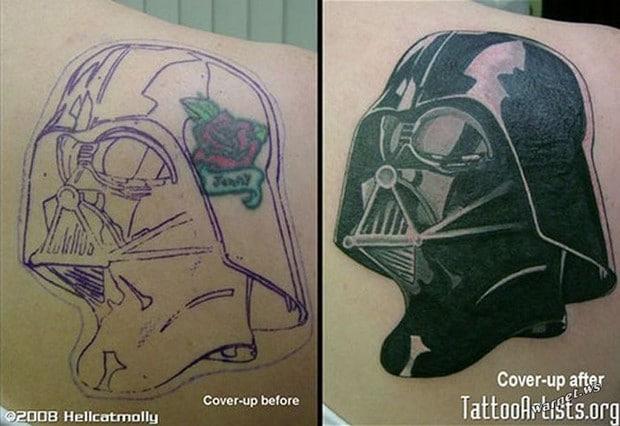 antes e depois de tatuagens corrigidas - dart vader