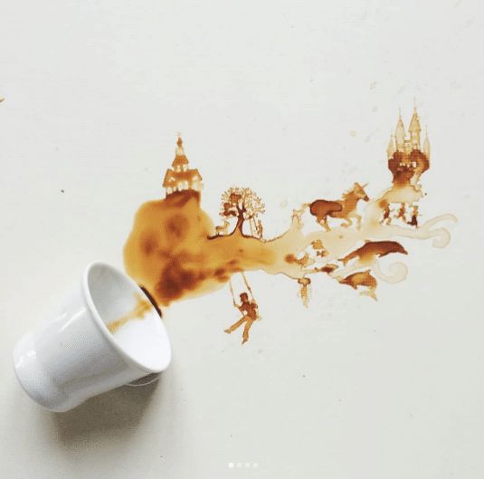 Veja o artista que transforma café derramando em imagens fantásticas